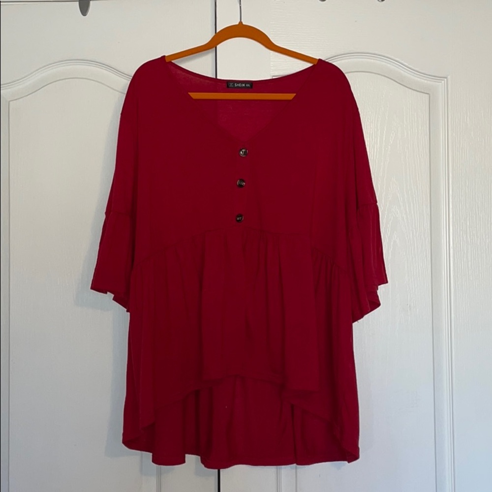 Peplum high low bell sleeve blouse